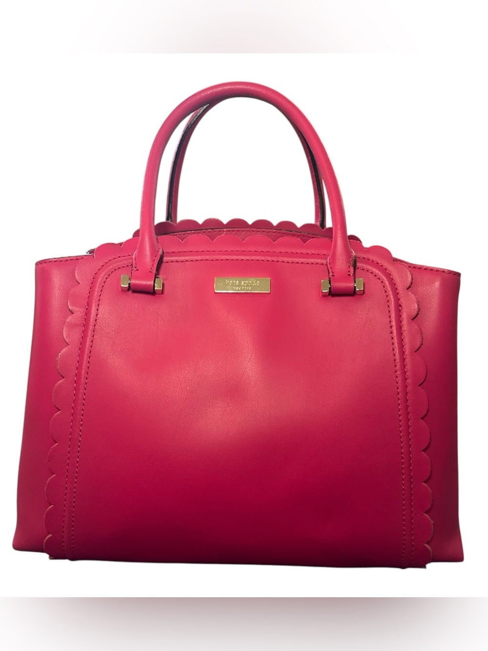 Kate Spade Maple Court "Linzi" Leather Scalloped Satchel Bag Hot Pink Fuchsia